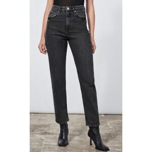 NWT ZARA Mom Fit High Rise Jeans in Black Faded Wash‎ Denim Slim Ankle Size 6